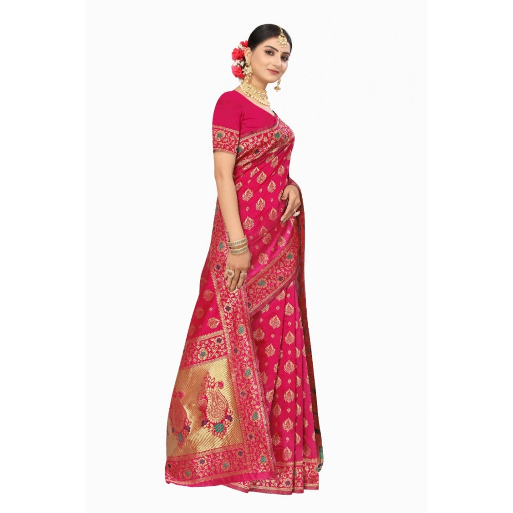 Generic Women's Banarasi Silk Designer Weaving Saree With Unstitched Blouse (Pink, 5.50 Mtrs)