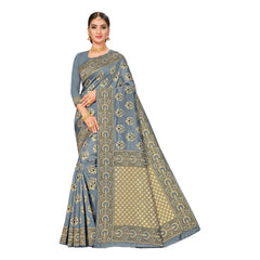 Generic Women's Banarasi Silk Designer Weaving Saree With Unstitched Blouse (Grey, 5.50 Mtrs)