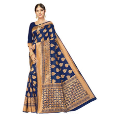 Generic Women's Banarasi Silk Designer Weaving Saree With Unstitched Blouse (Blue, 5.50 Mtrs)