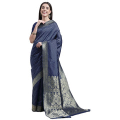 Generic Women's Kanjivaram Silk Designer Weaving Saree With Unstitched Blouse (Blue, 5.50 Mtrs)