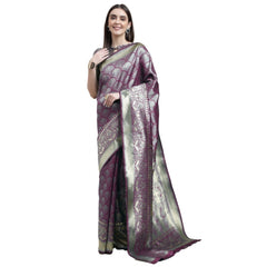 Generic Women's Banarasi Silk Designer Weaving Saree With Unstitched Blouse (Purple, 5.50 Mtrs)