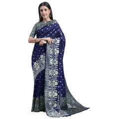 Generic Women's Banarasi Silk Designer Weaving Saree With Unstitched Blouse (Blue, 5.50 Mtrs)