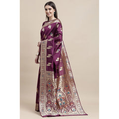 Generic Women's Kanjivaram Silk Designer Weaving Saree With Unstitched Blouse (Purple, 5.50 Mtrs)