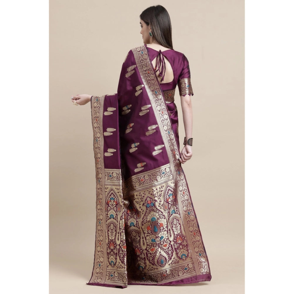 Generic Women's Kanjivaram Silk Designer Weaving Saree With Unstitched Blouse (Purple, 5.50 Mtrs)