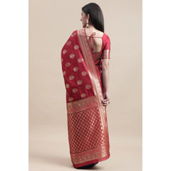 Generic Women's Kanjivaram Silk Designer Weaving Saree With Unstitched Blouse (Red,Blue, 5.50 Mtrs)