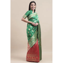 Generic Women's Kanjivaram Silk Designer Weaving Saree With Unstitched Blouse (Green &amp; Red, 5.50 Mtrs)