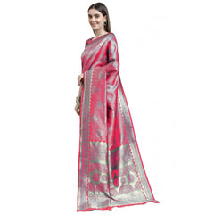 Generic Women's Banarasi Silk Designer Weaving Saree With Unstitched Blouse (Pink, 5.50 Mtrs)