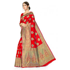 Generic Women's Banarasi Silk Designer Weaving Saree With Unstitched Blouse (Red, 5.50 Mtrs)