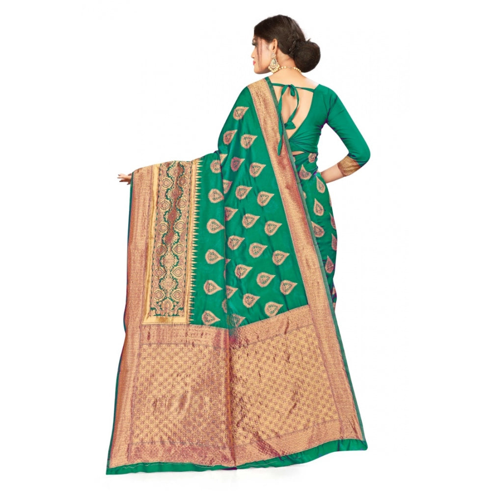 Generic Women's Banarasi Silk Designer Weaving Saree With Unstitched Blouse (Green, 5.50 Mtrs)