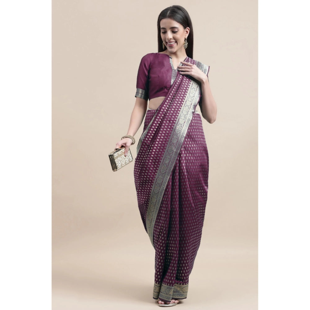 Generic Women's Kanjivaram Silk Designer Weaving Saree With Unstitched Blouse (Purple, 5.50 Mtrs)