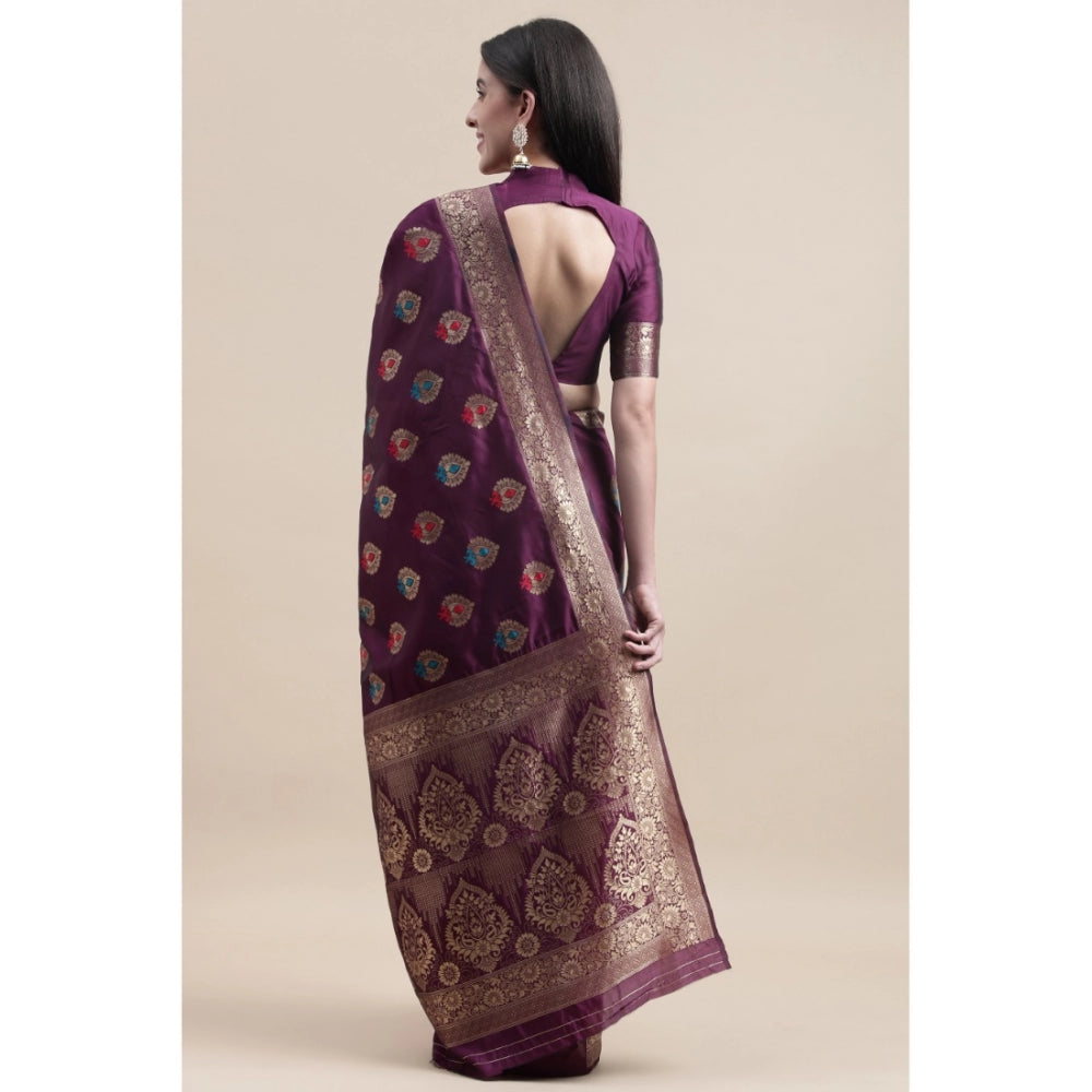 Generic Women's Kanjivaram Silk Designer Weaving Saree With Unstitched Blouse (Purple, 5.50 Mtrs)