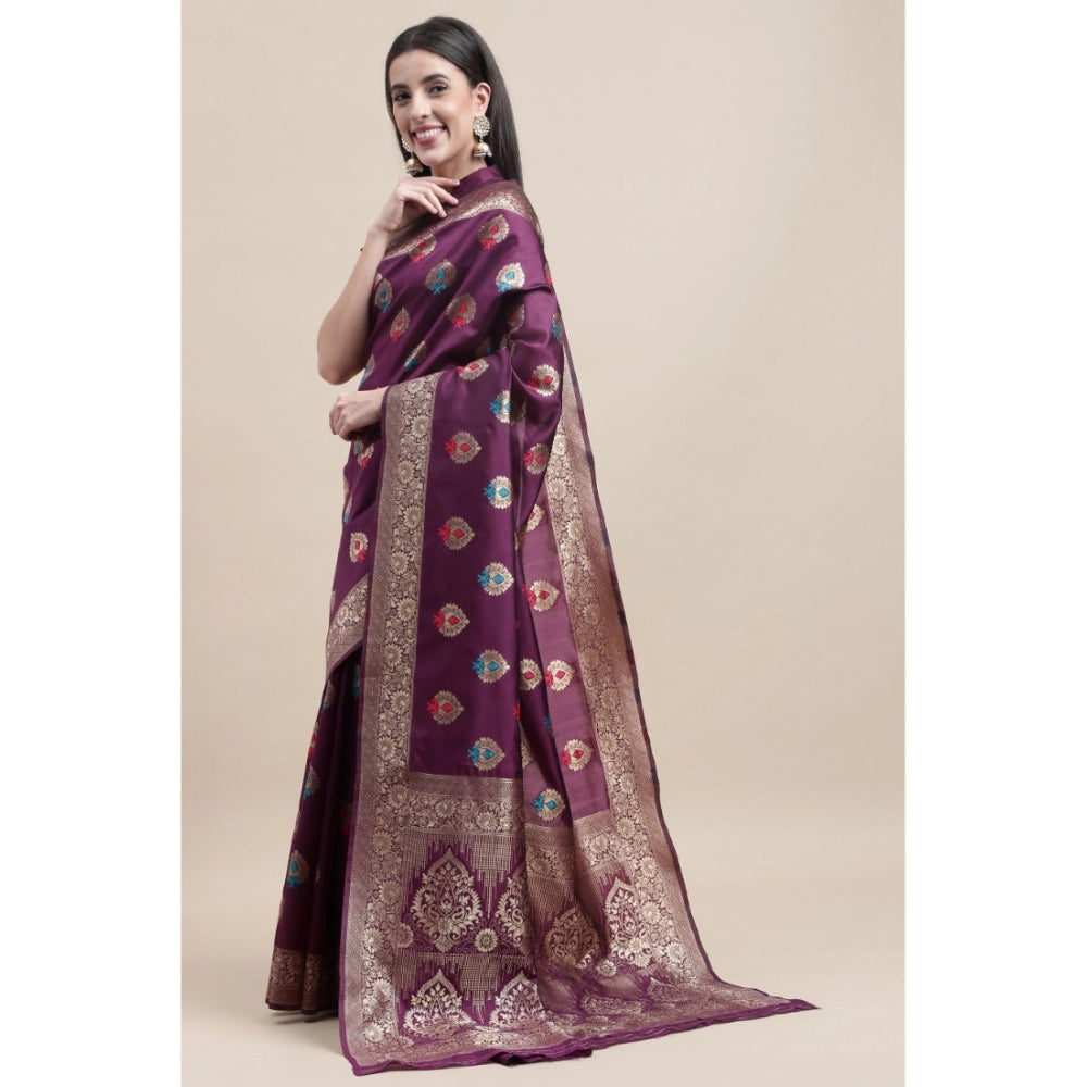 Generic Women's Kanjivaram Silk Designer Weaving Saree With Unstitched Blouse (Purple, 5.50 Mtrs)