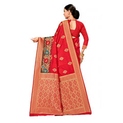 Generic Women's Banarasi Silk Designer Weaving Saree With Unstitched Blouse (Red, 5.50 Mtrs)