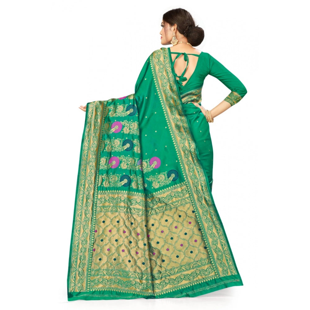 Generic Women's Banarasi Silk Designer Weaving Saree With Unstitched Blouse (Green, 5.50 Mtrs)