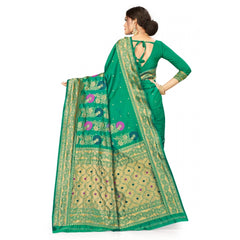 Generic Women's Banarasi Silk Designer Weaving Saree With Unstitched Blouse (Green, 5.50 Mtrs)