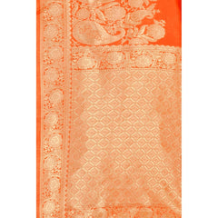 Generic Women's Banarasi Silk Designer Weaving Saree With Unstitched Blouse (Orange, 5.50 Mtrs)