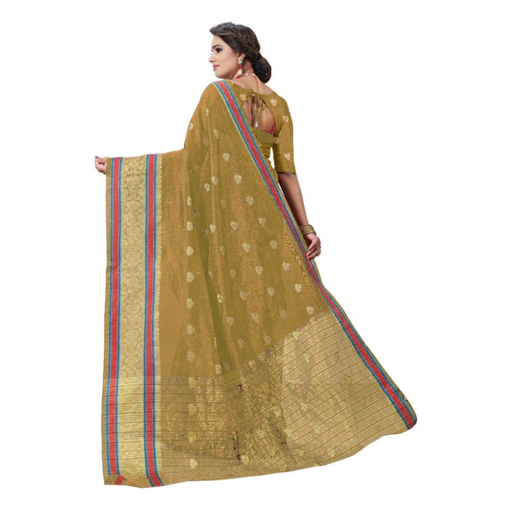 Generic Women's Cotton Silk Designer Weaving Saree With Unstitched Blouse (Beige, 5.50 Mtrs)