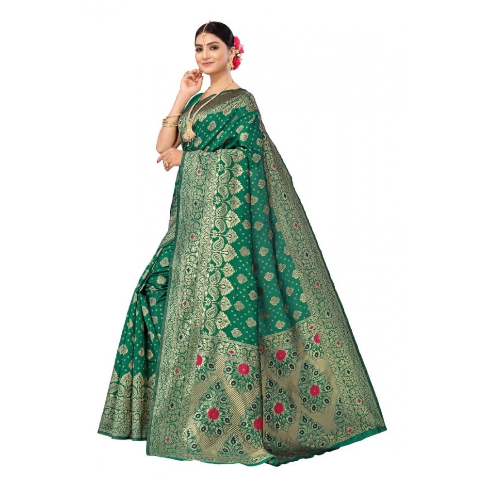 Generic Women's Banarasi Silk Designer Weaving Saree With Unstitched Blouse (Green, 5.50 Mtrs)