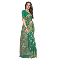 Generic Women's Banarasi Silk Designer Weaving Saree With Unstitched Blouse (Green, 5.50 Mtrs)