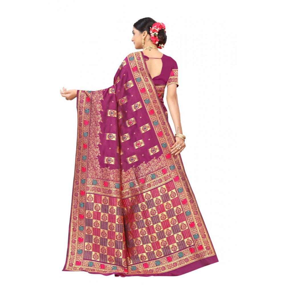 Generic Women's Banarasi Silk Designer Weaving Saree With Unstitched Blouse (Purple, 5.50 Mtrs)