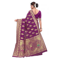 Generic Women's Banarasi Silk Designer Weaving Saree With Unstitched Blouse (Purple, 5.50 Mtrs)