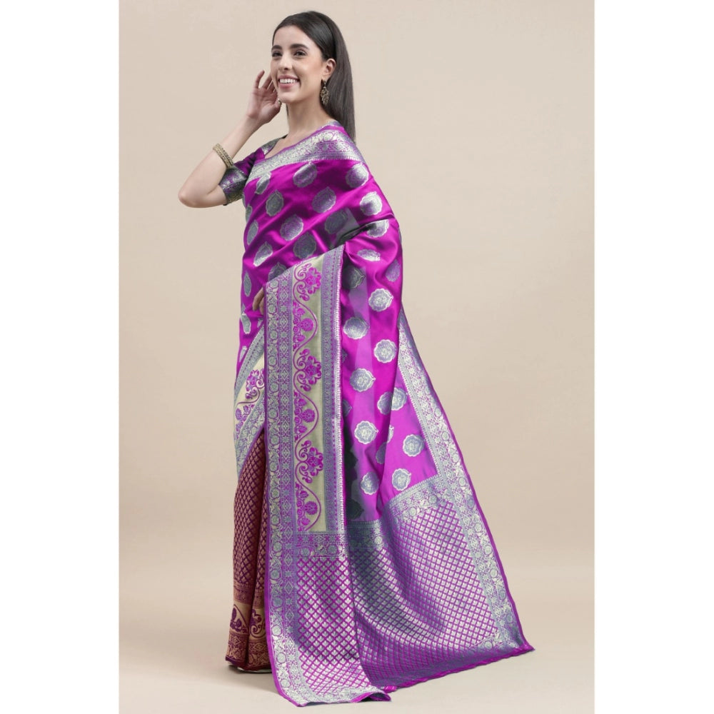 Generic Women's Kanjivaram Silk Designer Weaving Saree With Unstitched Blouse (Purple &amp; Voilet, 5.50 Mtrs)