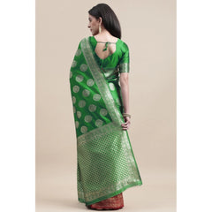 Generic Women's Kanjivaram Silk Designer Weaving Saree With Unstitched Blouse (Green &amp; Red, 5.50 Mtrs)