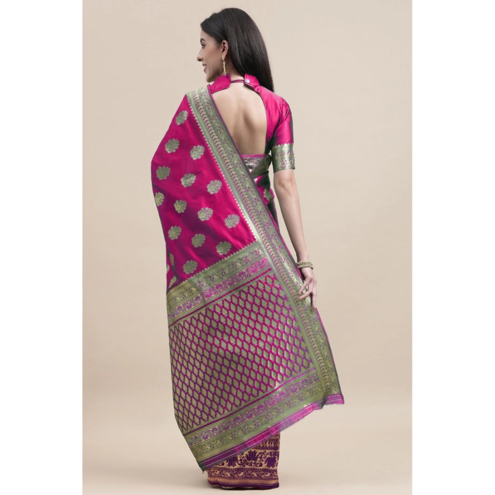 Generic Women's Kanjivaram Silk Designer Weaving Saree With Unstitched Blouse (Purple &amp; Voilet, 5.50 Mtrs)