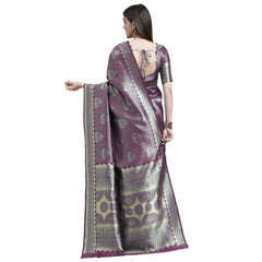 Generic Women's Banarasi Silk Designer Weaving Saree With Unstitched Blouse (Purple, 5.50 Mtrs)