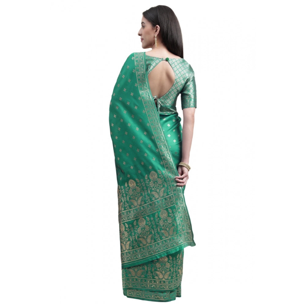 Generic Women's Banarasi Silk Designer Weaving Saree With Unstitched Blouse (Green, 5.50 Mtrs)