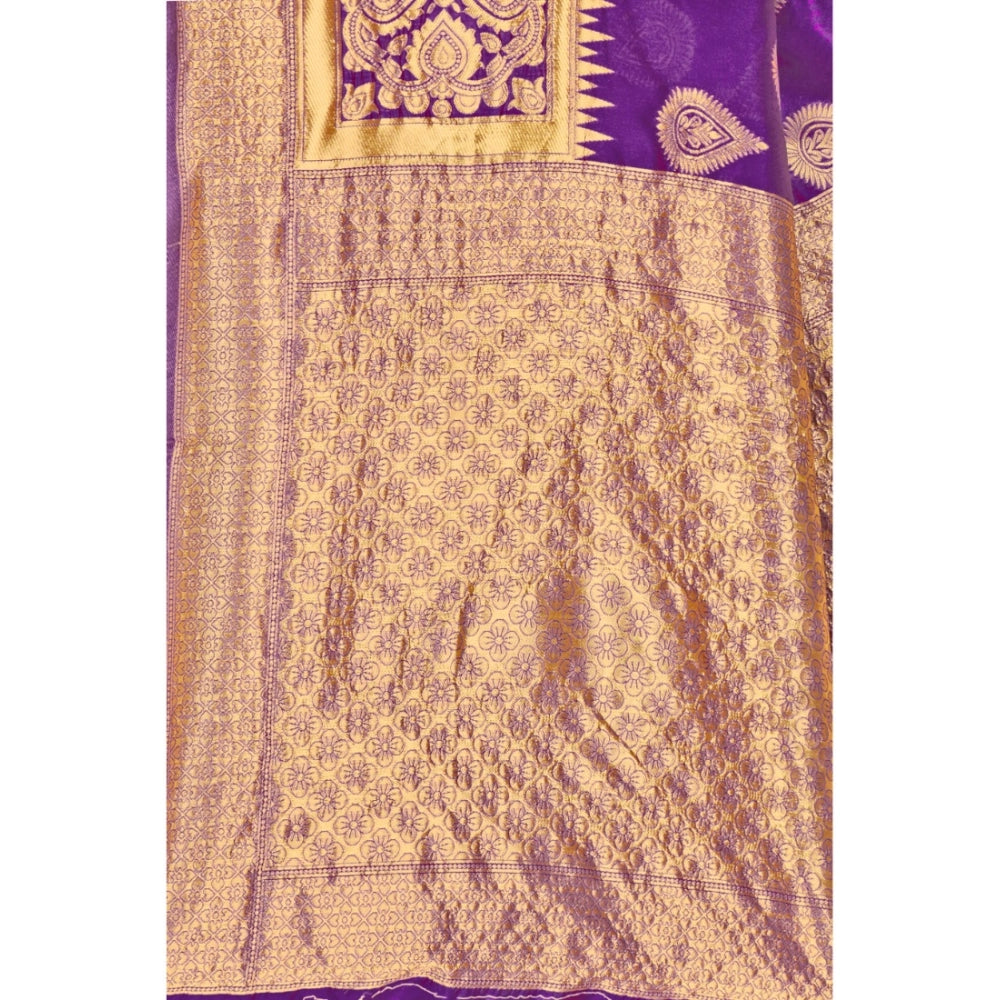 Generic Women's Banarasi Silk Designer Weaving Saree With Unstitched Blouse (Purple, 5.50 Mtrs)