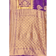 Generic Women's Banarasi Silk Designer Weaving Saree With Unstitched Blouse (Purple, 5.50 Mtrs)