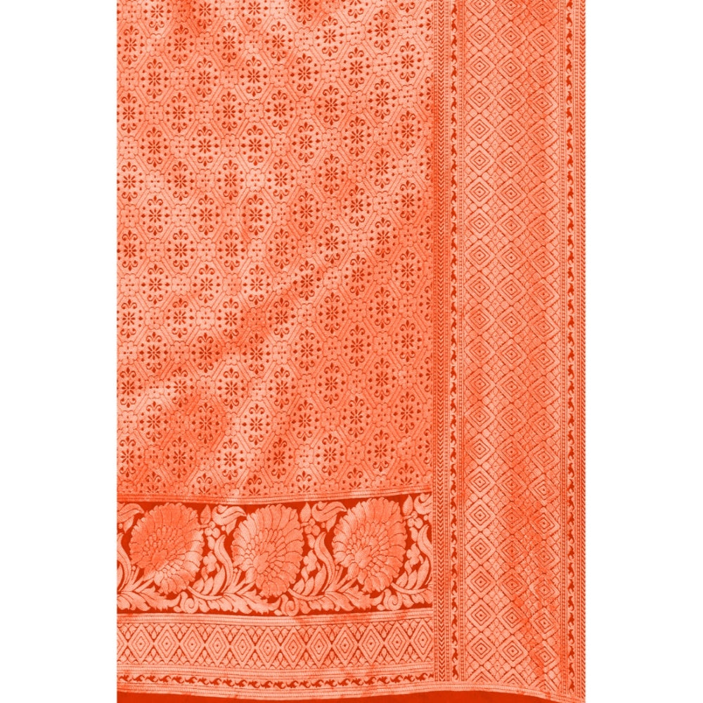 Generic Women's Banarasi Silk Designer Weaving Saree With Unstitched Blouse (Orange, 5.50 Mtrs)