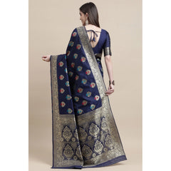 Generic Women's Kanjivaram Silk Designer Weaving Saree With Unstitched Blouse (Blue, 5.50 Mtrs)