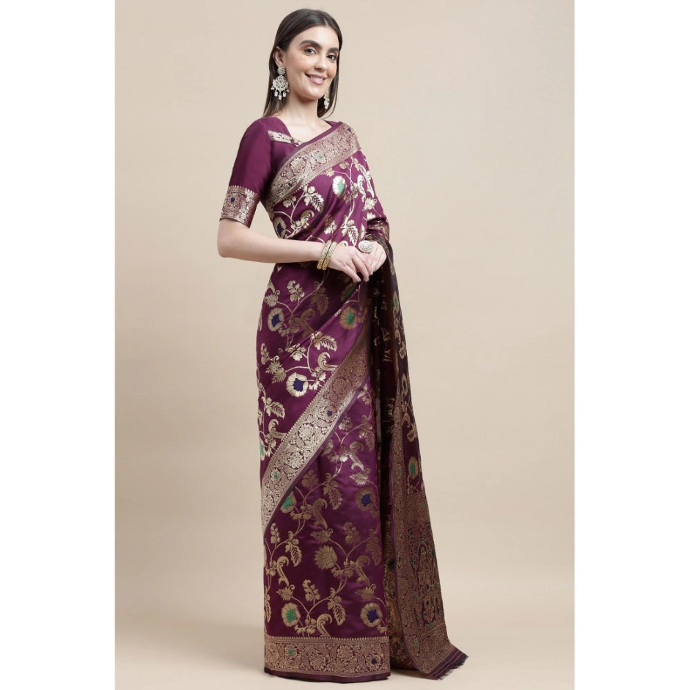 Generic Women's Kanjivaram Silk Designer Weaving Saree With Unstitched Blouse (Purple, 5.50 Mtrs)