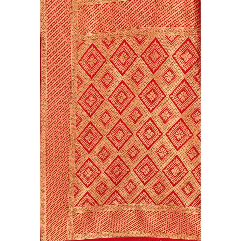 Generic Women's Banarasi Silk Designer Weaving Saree With Unstitched Blouse (Red, 5.50 Mtrs)