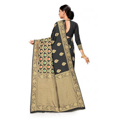 Generic Women's Banarasi Silk Designer Weaving Saree With Unstitched Blouse (Black, 5.50 Mtrs)