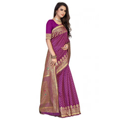 Generic Women's Banarasi Silk Designer Weaving Saree With Unstitched Blouse (Purple, 5.50 Mtrs)