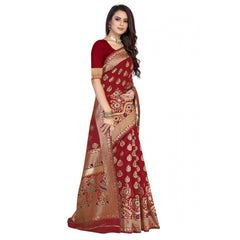 Generic Women's Banarasi Silk Designer Weaving Saree With Unstitched Blouse (Maroon, 5.50 Mtrs)