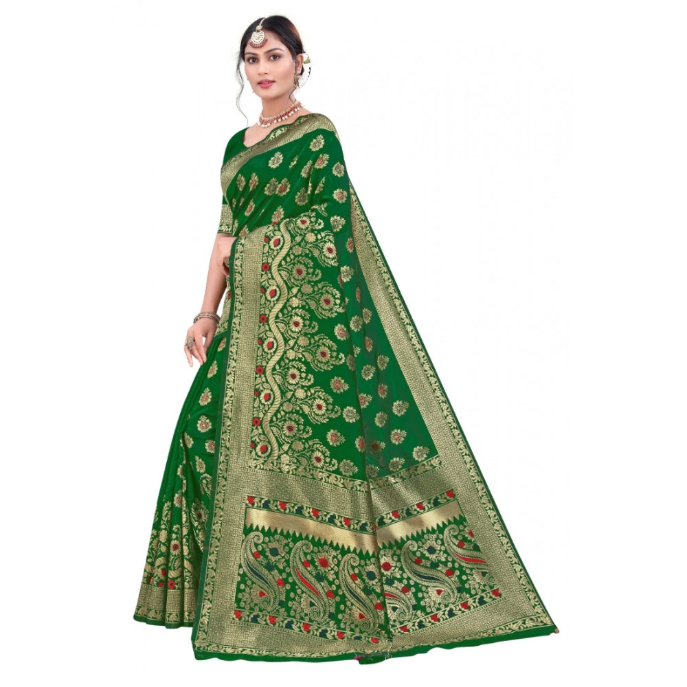 Generic Women's Banarasi Silk Designer Weaving Saree With Unstitched Blouse (Green, 5.50 Mtrs)