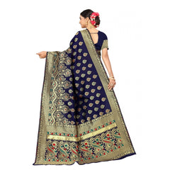 Generic Women's Banarasi Silk Designer Weaving Saree With Unstitched Blouse (Blue, 5.50 Mtrs)