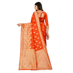 Generic Women's Banarasi Silk Designer Weaving Saree With Unstitched Blouse (Orange, 5.50 Mtrs)