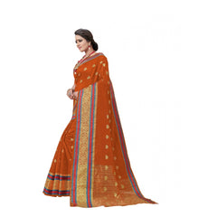 Generic Women's Cotton Silk Designer Weaving Saree With Unstitched Blouse (Orange, 5.50 Mtrs)