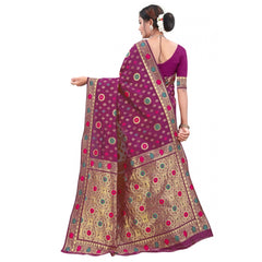 Generic Women's Banarasi Silk Designer Weaving Saree With Unstitched Blouse (Purple, 5.50 Mtrs)