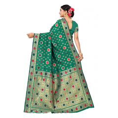 Generic Women's Banarasi Silk Designer Weaving Saree With Unstitched Blouse (Green, 5.50 Mtrs)