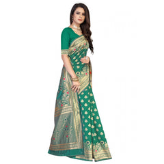 Generic Women's Banarasi Silk Designer Weaving Saree With Unstitched Blouse (Green, 5.50 Mtrs)