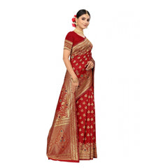 Generic Women's Banarasi Silk Designer Weaving Saree With Unstitched Blouse (Red, 5.50 Mtrs)