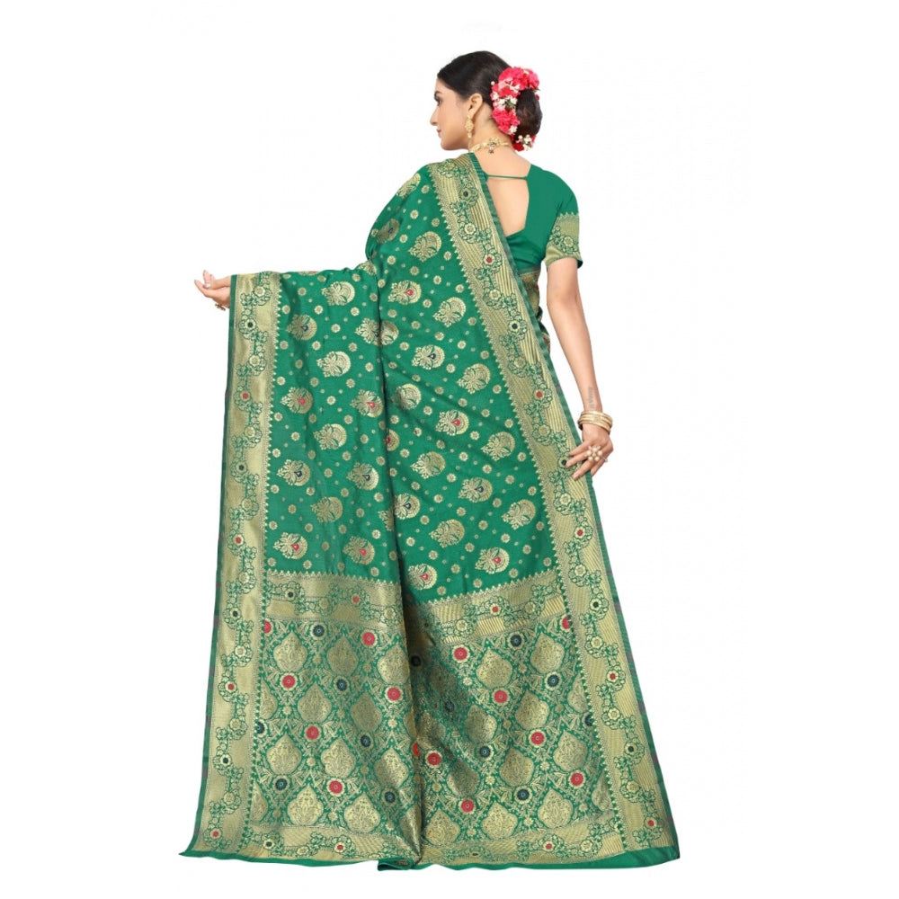 Generic Women's Banarasi Silk Designer Weaving Saree With Unstitched Blouse (Green, 5.50 Mtrs)