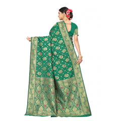 Generic Women's Banarasi Silk Designer Weaving Saree With Unstitched Blouse (Green, 5.50 Mtrs)