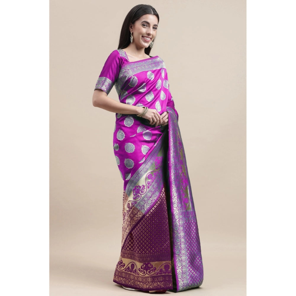 Generic Women's Kanjivaram Silk Designer Weaving Saree With Unstitched Blouse (Purple &amp; Voilet, 5.50 Mtrs)